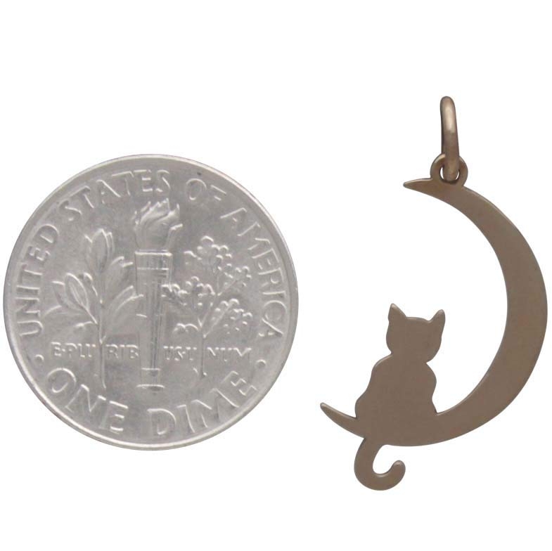 Bronze Moon Charm with Kitty 25x11mm