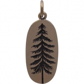 Bronze Etched Pine Tree Charm 26x10mm