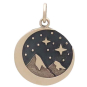 Bronze Snow Cap Mountain Charm with Moon Front View