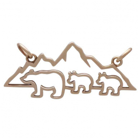 Bronze Mama and 2 Baby Bear Pendant Festoon 14x32mm
