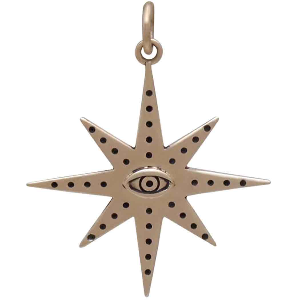 Bronze 8 Point Star Charm with Eye 28x23mm