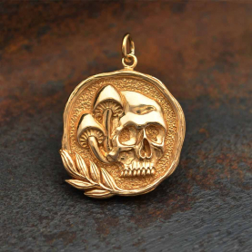 Bronze Skull Pendant with Mushrooms 27x20mm