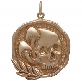 Bronze Skull Pendant with Mushrooms 27x20mm