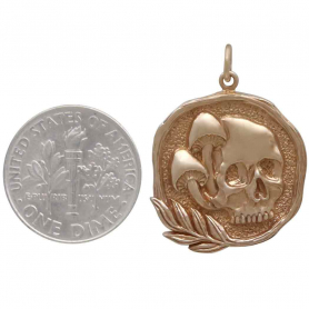 Bronze Skull Pendant with Mushrooms 27x20mm