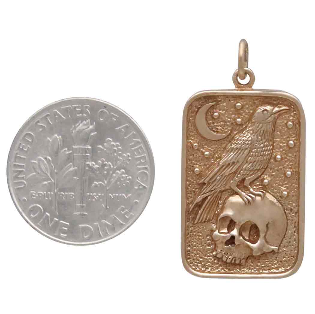 Bronze Skull and Raven Pendant 29x15mm