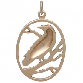 Bronze Raven Pendant in Oval Frame