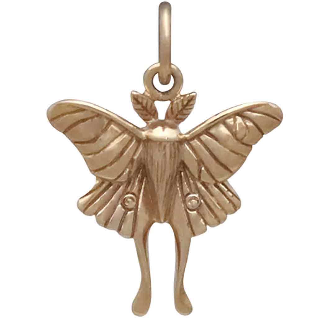 Bronze Small Luna Moth Charm Front View