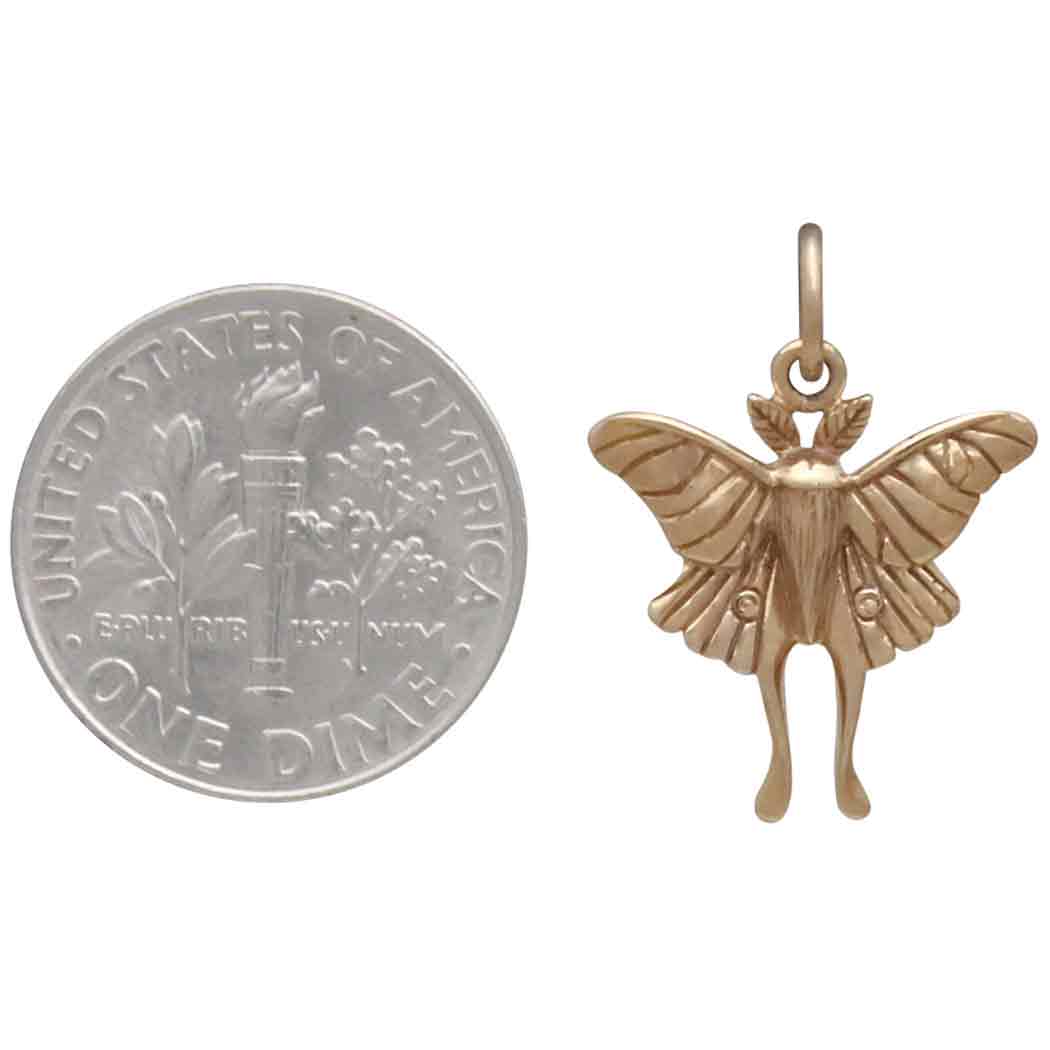 Bronze Small Luna Moth Charm with Dime