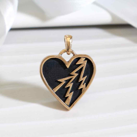 Bronze Electric Heart Shadow Box Pendant 24x18mm