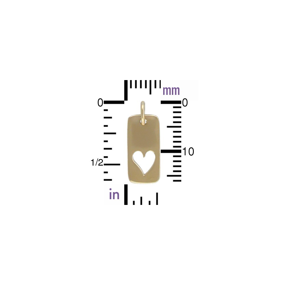 Rectangle Jewelry Charm with Heart Cutout - Bronze 18x7mm