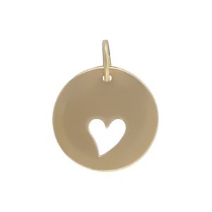 Round Jewelry Charm with One Heart Cutout - Bronze 16x12mm
