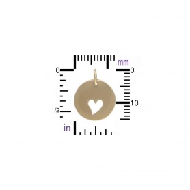 Round Jewelry Charm with One Heart Cutout - Bronze 16x12mm