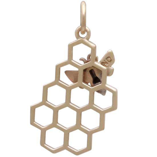 Bronze Honey Bee Charm on Honeycomb 23x11mm