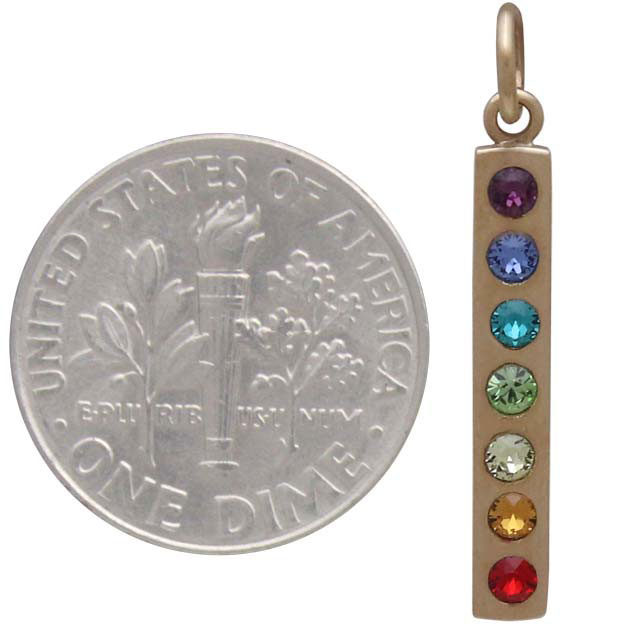 Bronze Chakra Pendant with Rainbow Crystals 26x3mm