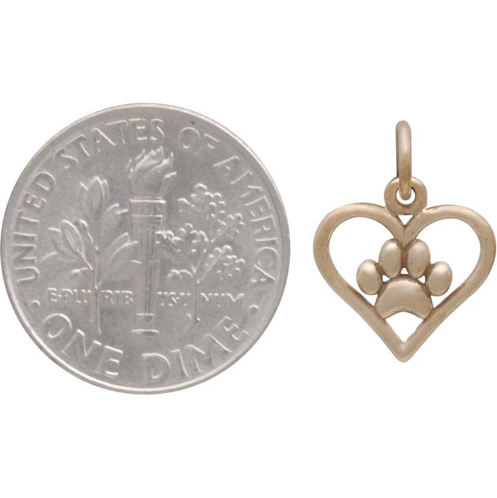 Bronze Heart Charm with Paw Print 15x11mm DISCONTINUED