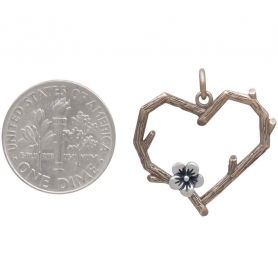 Bronze Branch Heart Charm with Silver Blossom 23x23mm