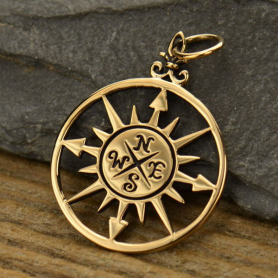 Compass Rose Bronze Jewelry Pendant 30x20mm