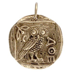 Coin Charm Athena Owl Charm Owl of Athena Bronze 24x19mm