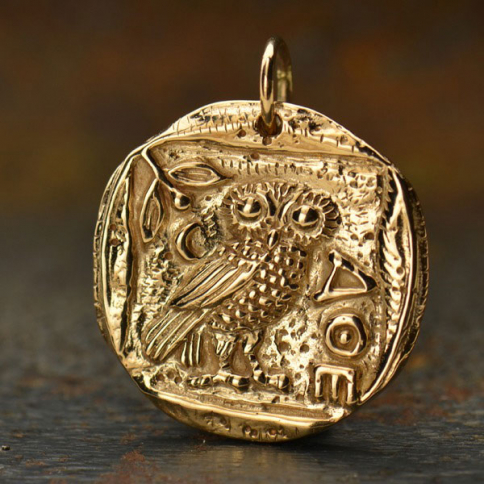 Coin Charm Athena Owl Charm Owl of Athena Bronze 24x19mm
