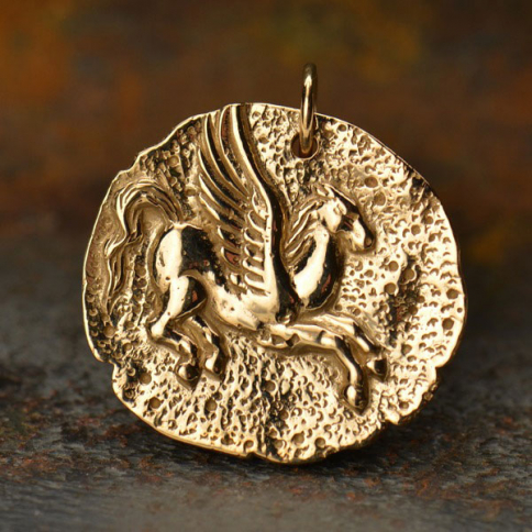 Ancient Pegasus Coin Charm - Bronze 24x22mm