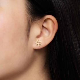Bronze Openwork Lotus Stud Earrings on model