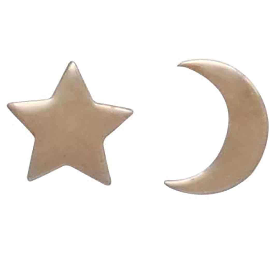Bronze Stud Earrings - Star and Moon 7x5mm