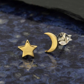 Bronze Stud Earrings - Star and Moon 7x5mm