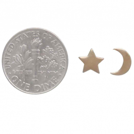 Bronze Stud Earrings - Star and Moon 7x5mm