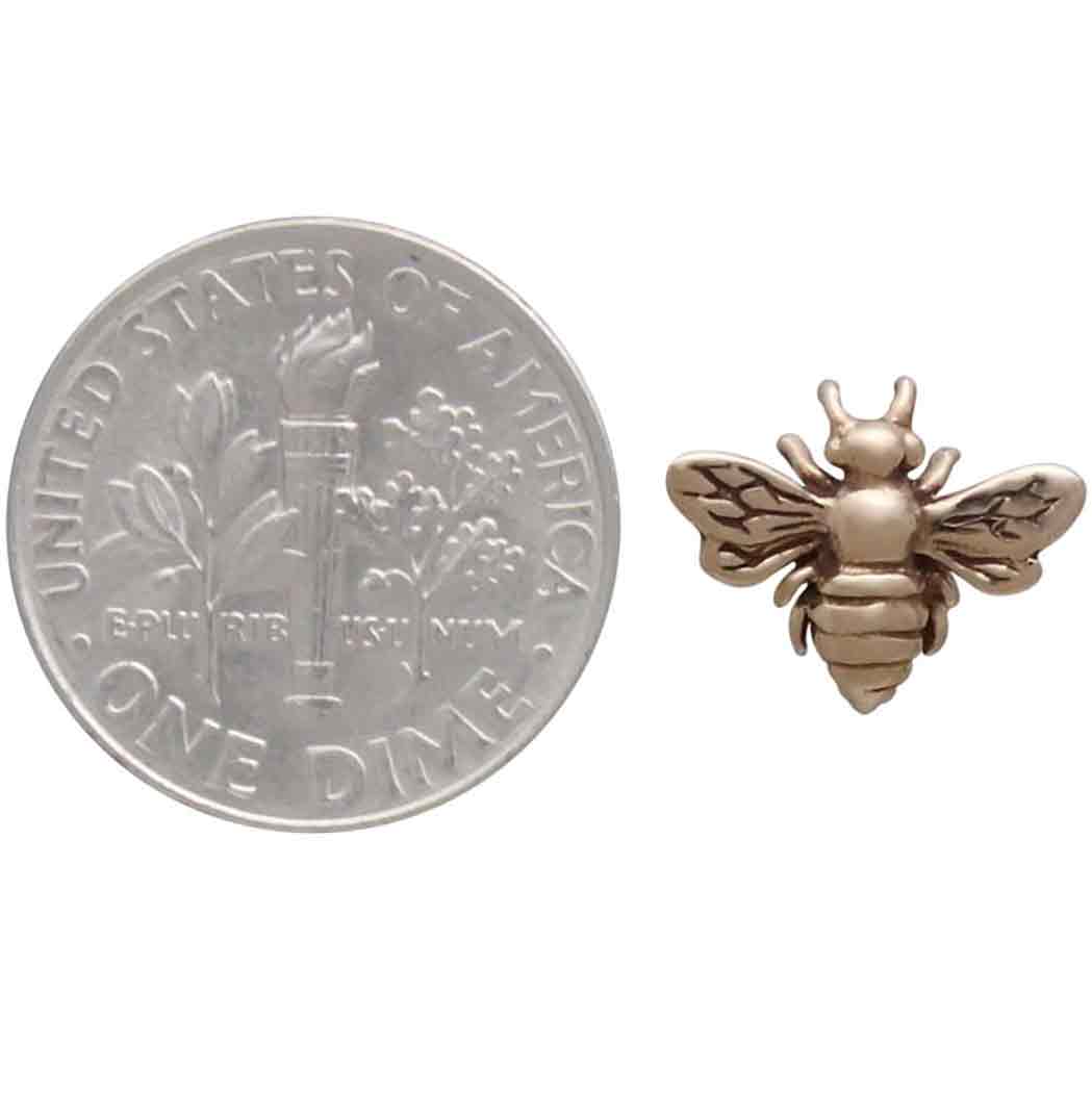 Bronze Bee Stud Earrings 9x11mm with Silver Post