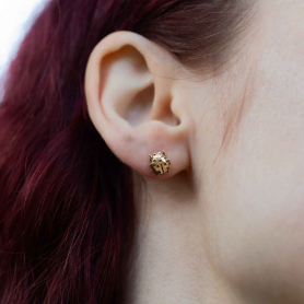 Bronze Lady Bug Post Earrings on ear