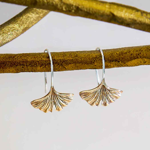 Bronze Ginkgo Leaf Earrings 22x14mm