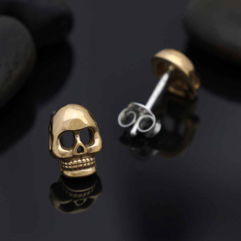 Bronze Skull Post Earrings 9x6mm