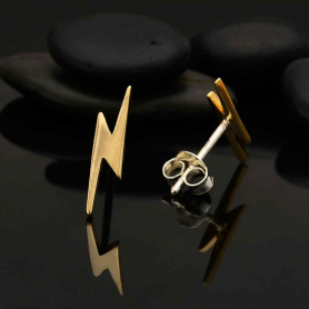 Bronze Lightning Bolt Post Earrings 14x4mm
