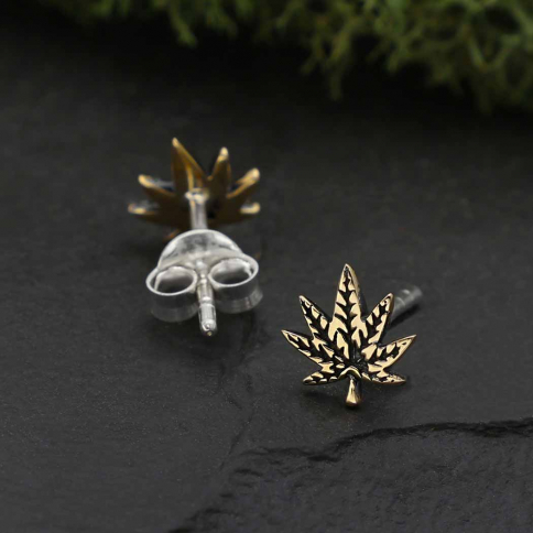 Bronze Pot Leaf Post Earrings 7x7mm