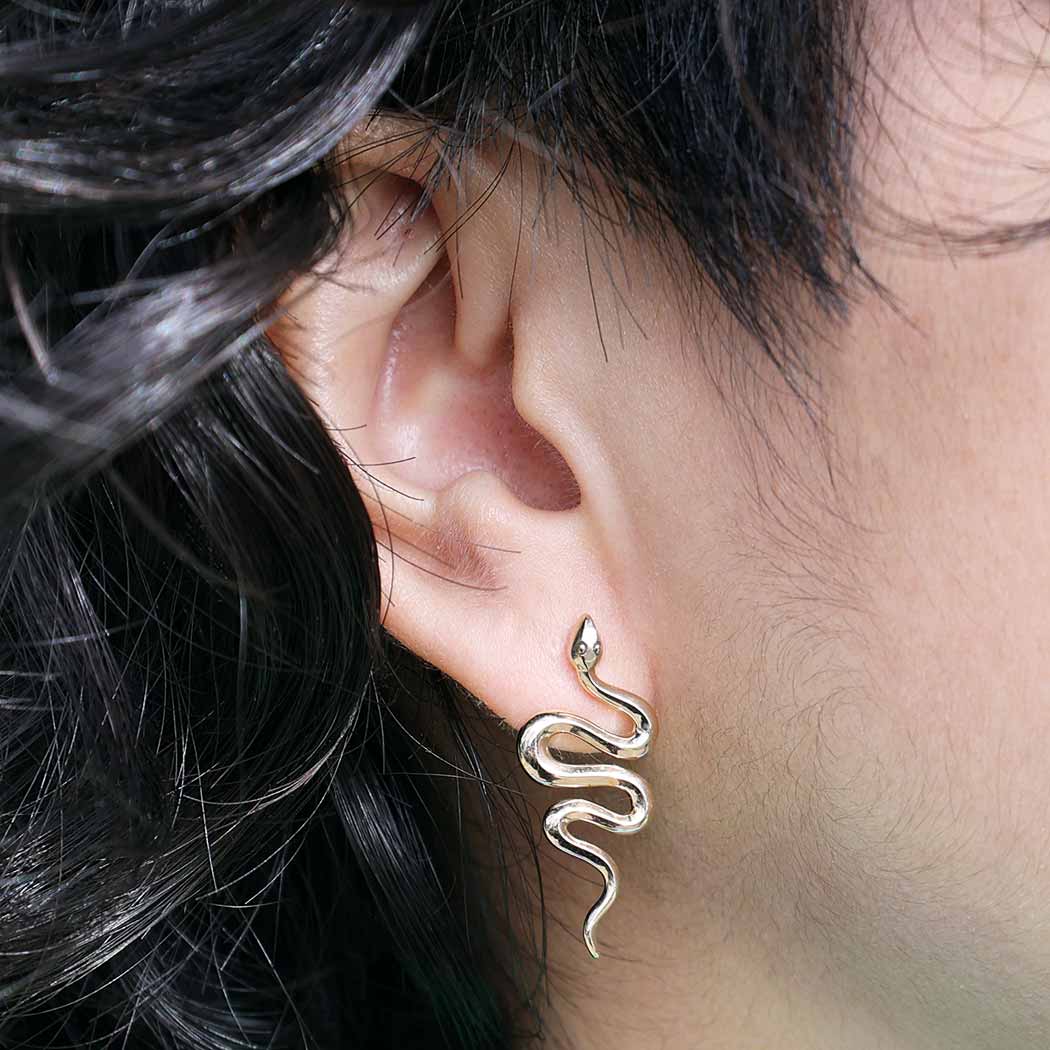 Bronze Large Snake Post Earrings 28x12mm