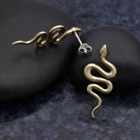 Bronze Large Snake Post Earrings 28x12mm