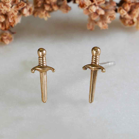 Bronze Mini Dagger Post Earrings 11x5mm