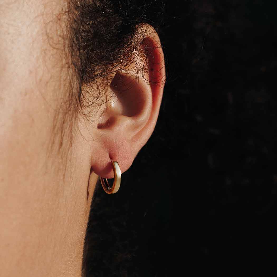 Bronze Plain Huggie Hoop Earrings 13mm on ear