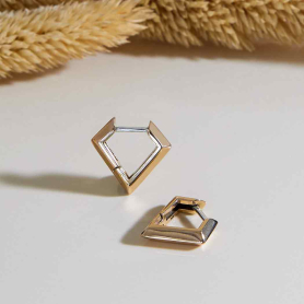 Bronze Diamond Shaped Huggie Hoop Earrings 14x14mm