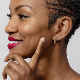 Bronze Fern Post Earrings 22x7mm on model