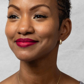 Bronze Hammered Teardrop Huggie Hoops 15x8mm on model