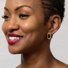 Bronze Hollow Oval Post Earring 20x12mm on model