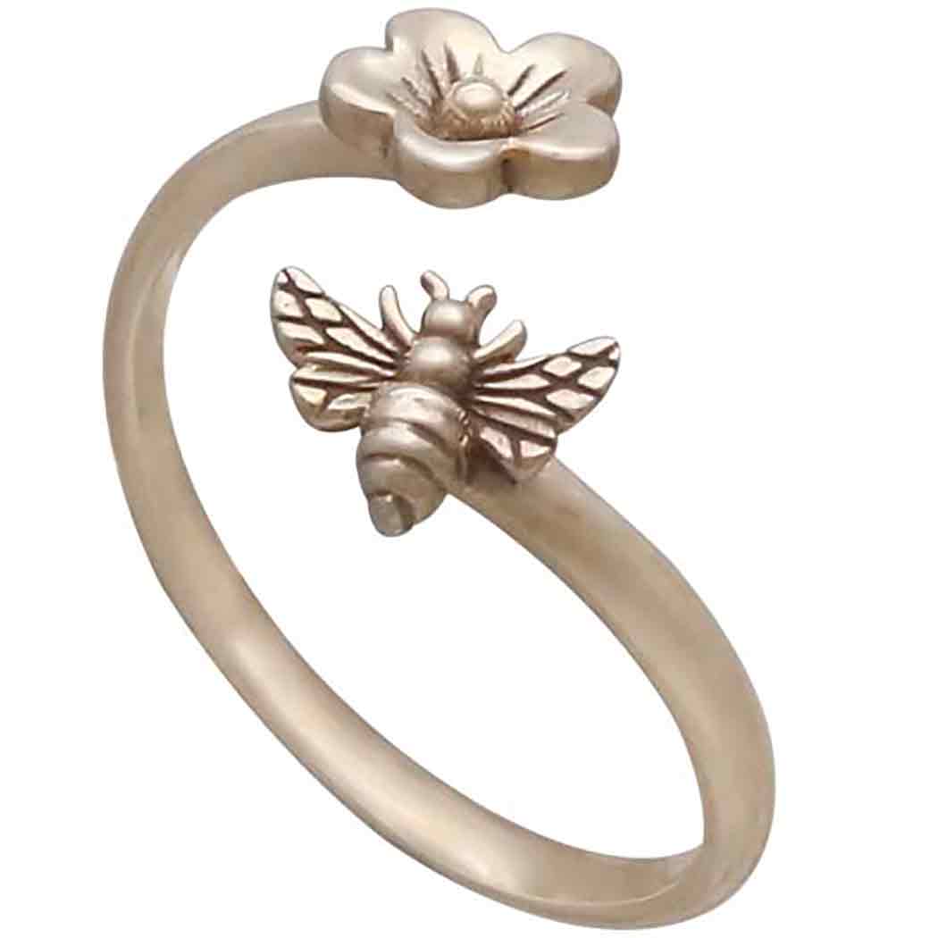 Bronze Bee and Cherry Blossom Adjustable Ring