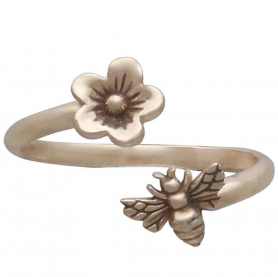 Bronze Bee and Cherry Blossom Adjustable Ring