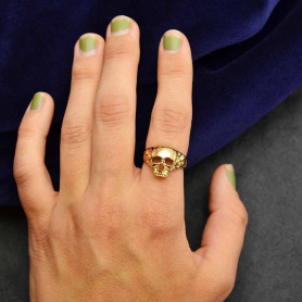 Bronze Chunky Skull Ring on hand