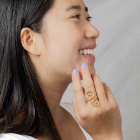 Bronze Double Swirl Adjustable Ring on model