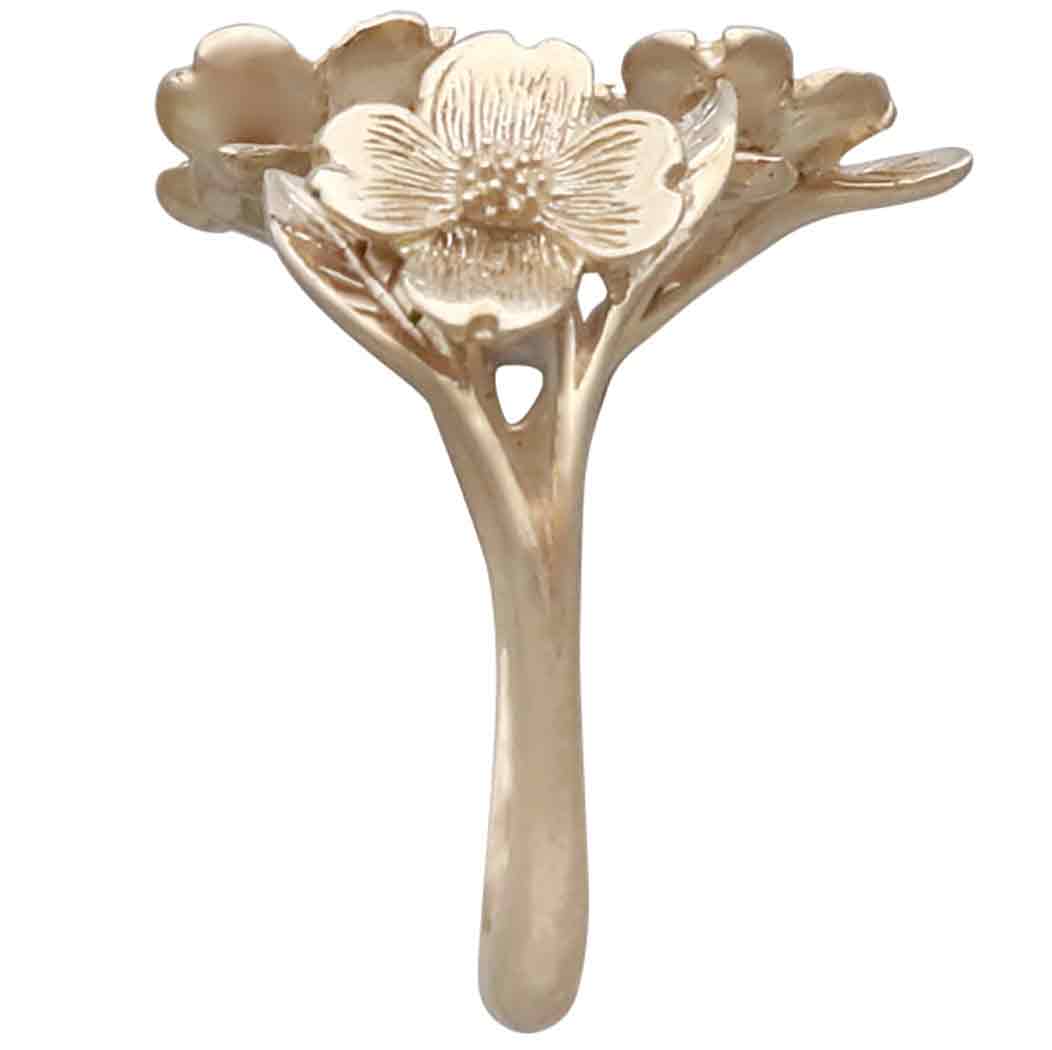 Bronze Adjustable Dogwood Flower and Leaf Ring Side View