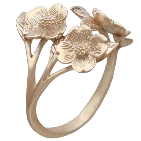Bronze Adjustable Dogwood Flower and Leaf Ring Three Quarter View