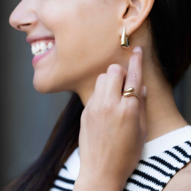 Bronze Adjustable Teardrop Ring on model