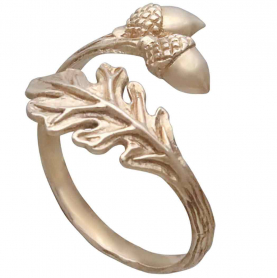Bronze Adjustable Oak and Acorn Ring Three Quarter View